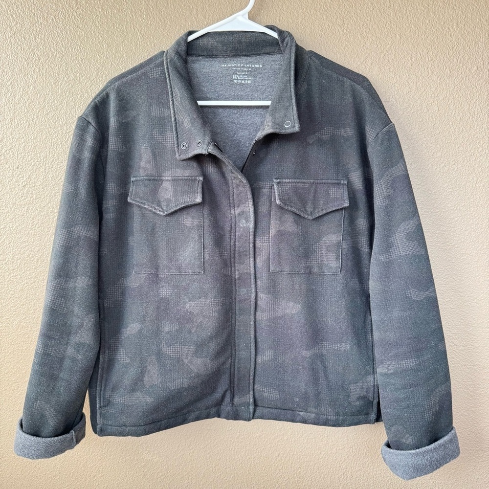 majestic‎ filatures bomber gray camo stretch cotton jacket C